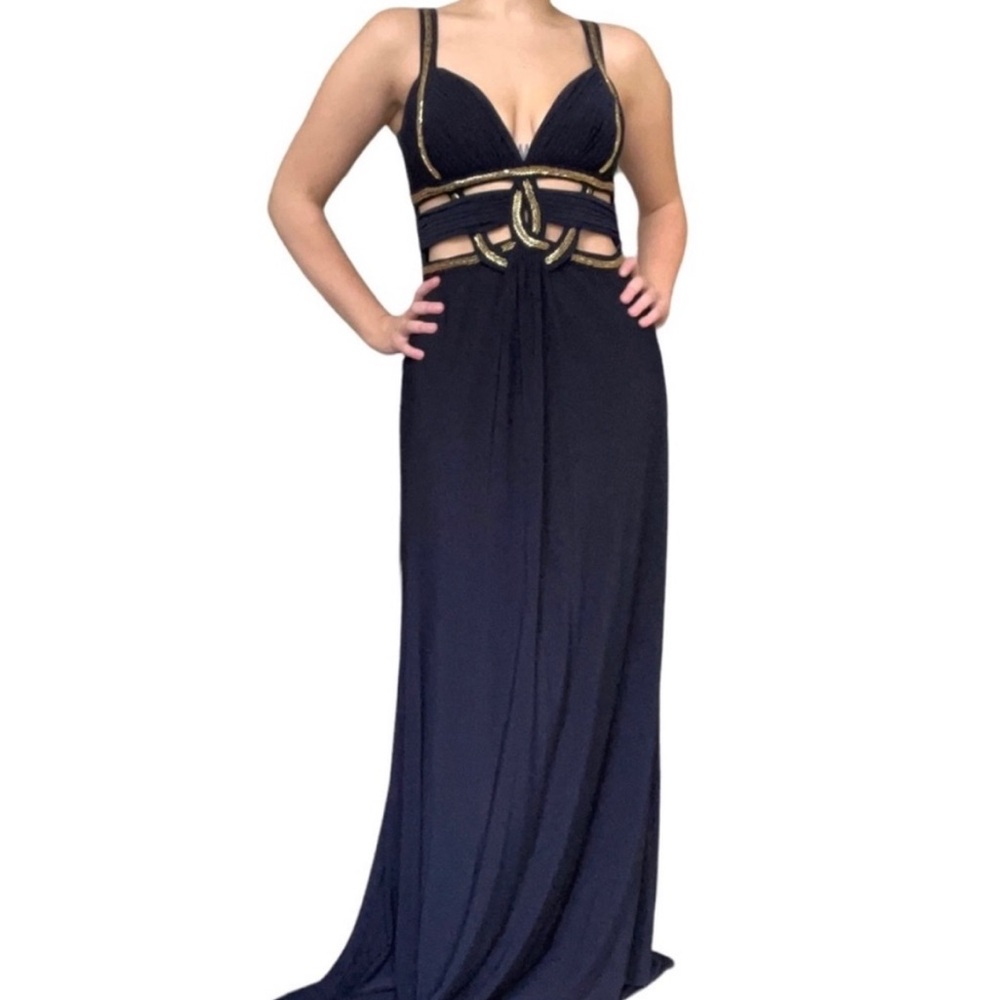 Betsy & Adam - Navy Blue Beaded Detail Maxi Dress